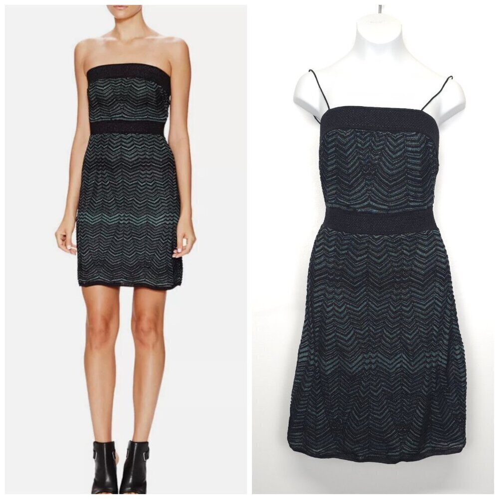 M Missoni Metallic Knit Bodycon Dress in Green Nylon